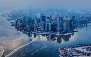 Manhattan New York Winter Aerial View Wallpaper