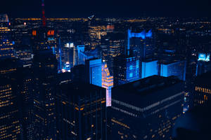 New York City Night Neon Blue Skyscrapers Wallpaper