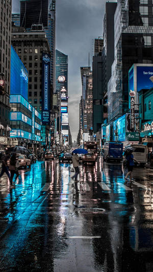 New York City Road Neon Blue Signs Wallpaper