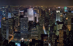 New York Cityscape Night Drone Shot Wallpaper