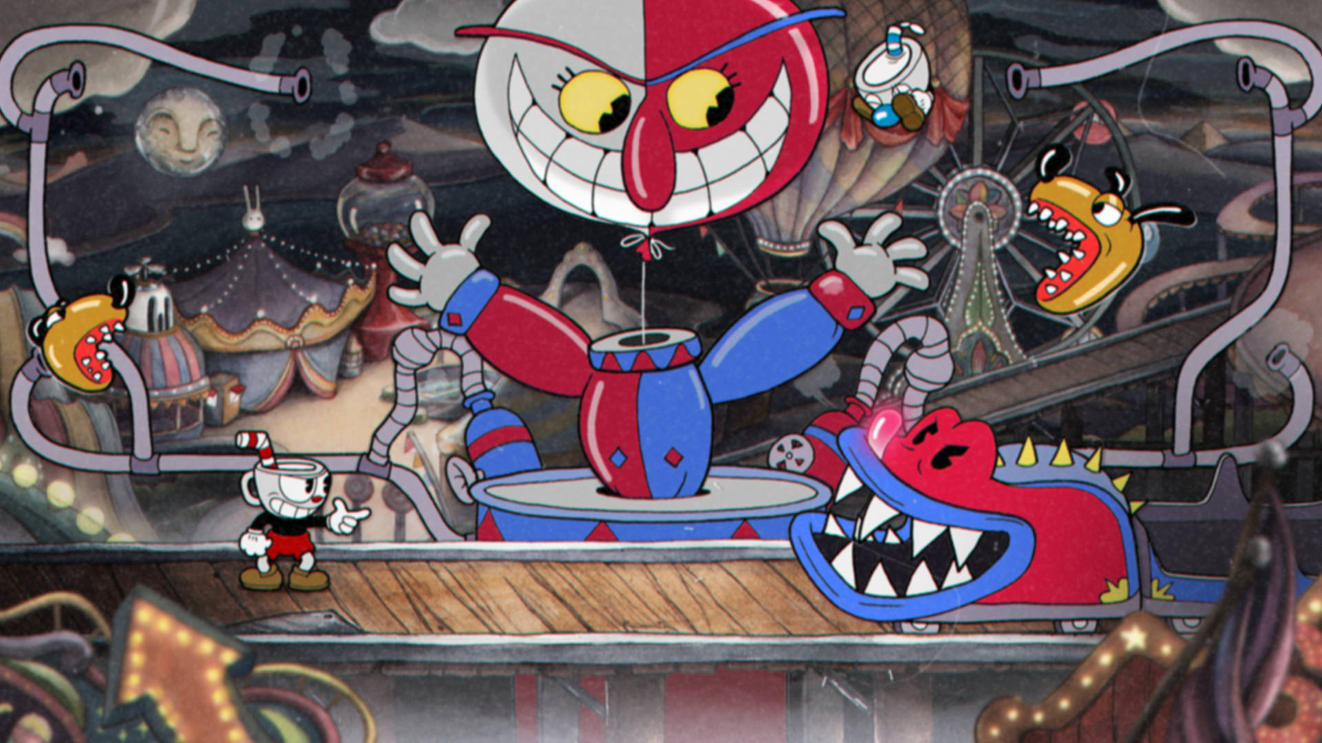 Cuphead And Beppi The Clown Wallpaper - wallpapersok