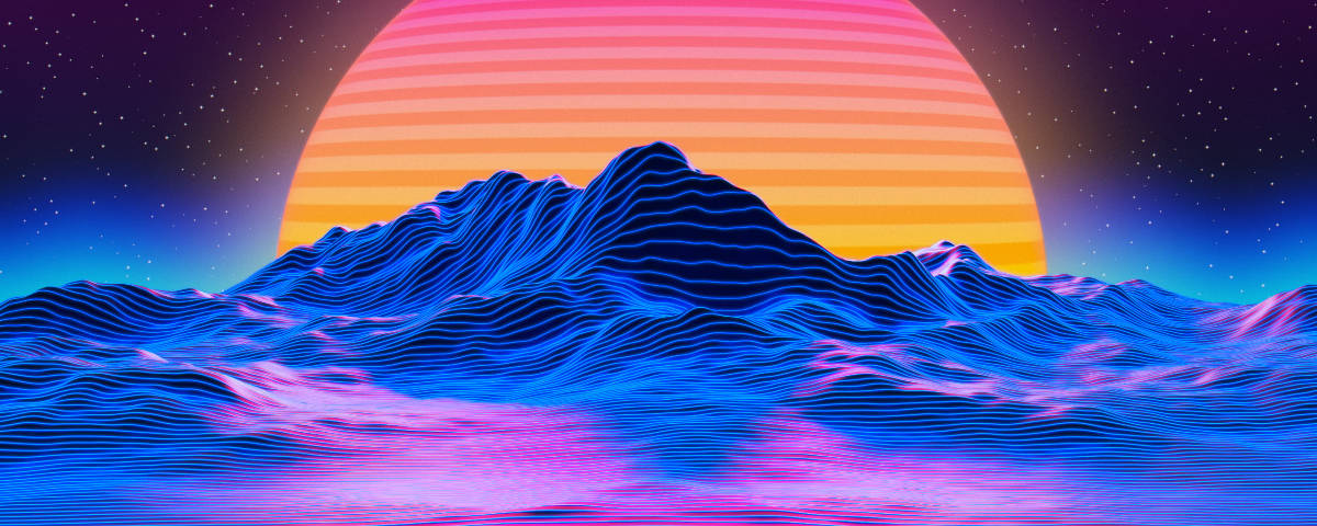 1200x480 Vaporwave Mountains Wallpaper