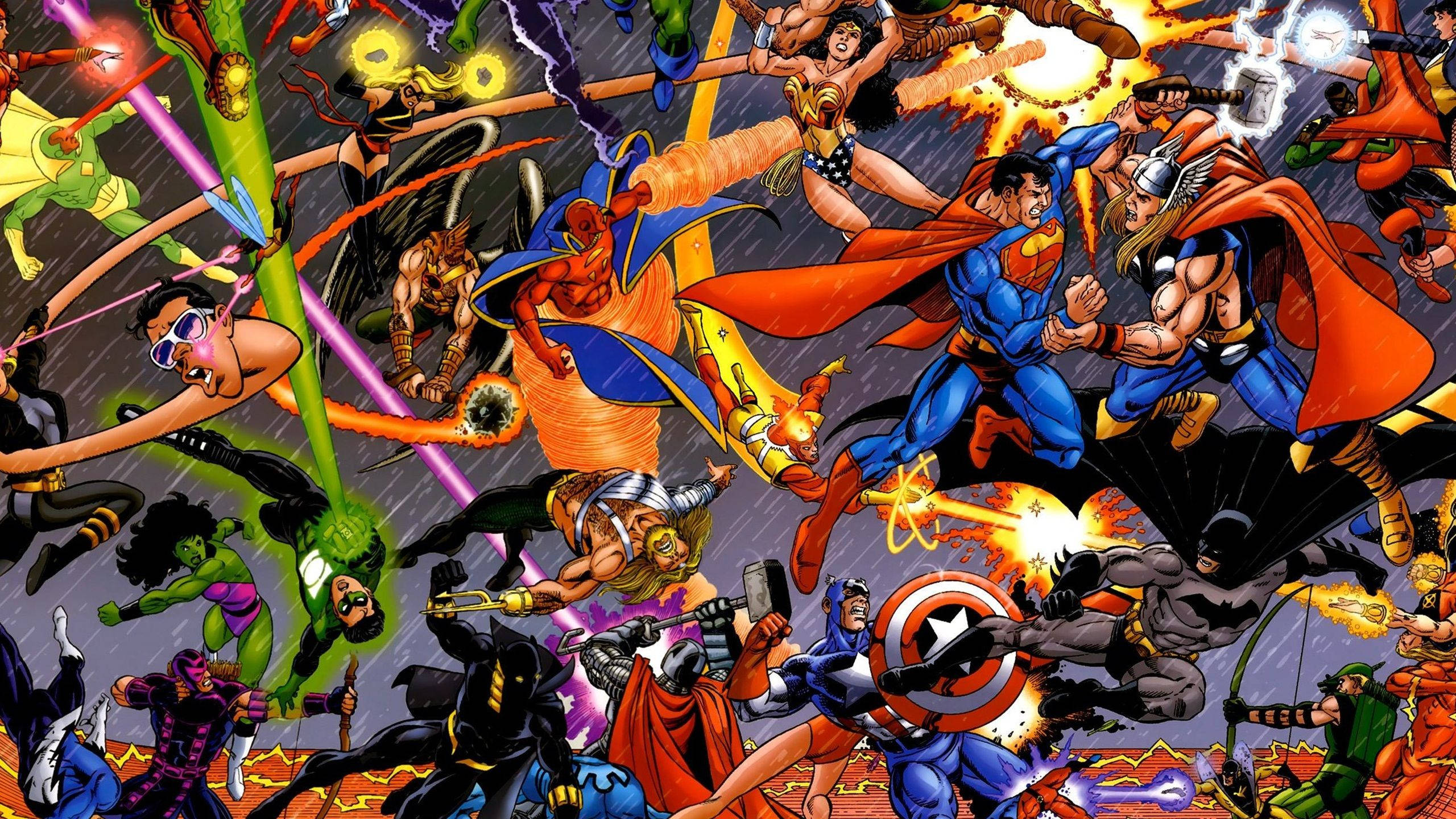 2560x1440 Marvel Fighting Dc Heroes Wallpaper