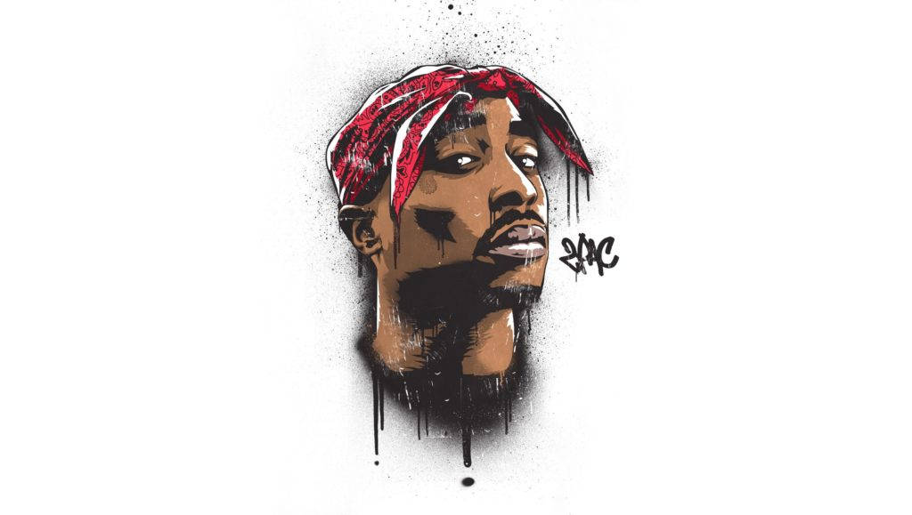 2pac 2d Artwork In White Wallpaper