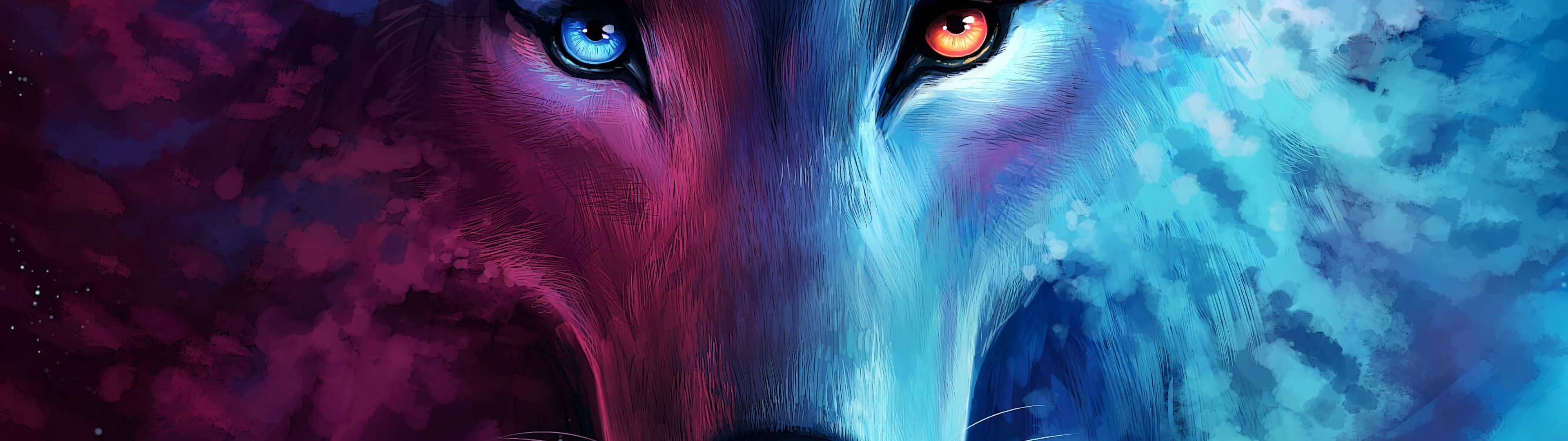3840x1080 4k Colorful Wolf Wallpaper