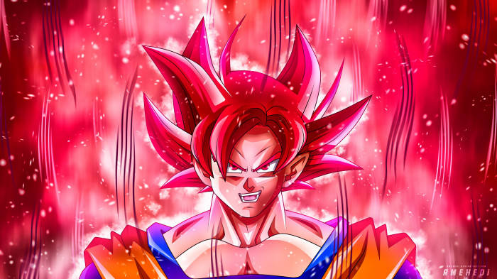 3d Anime Son Goku In Red 8k Wallpaper