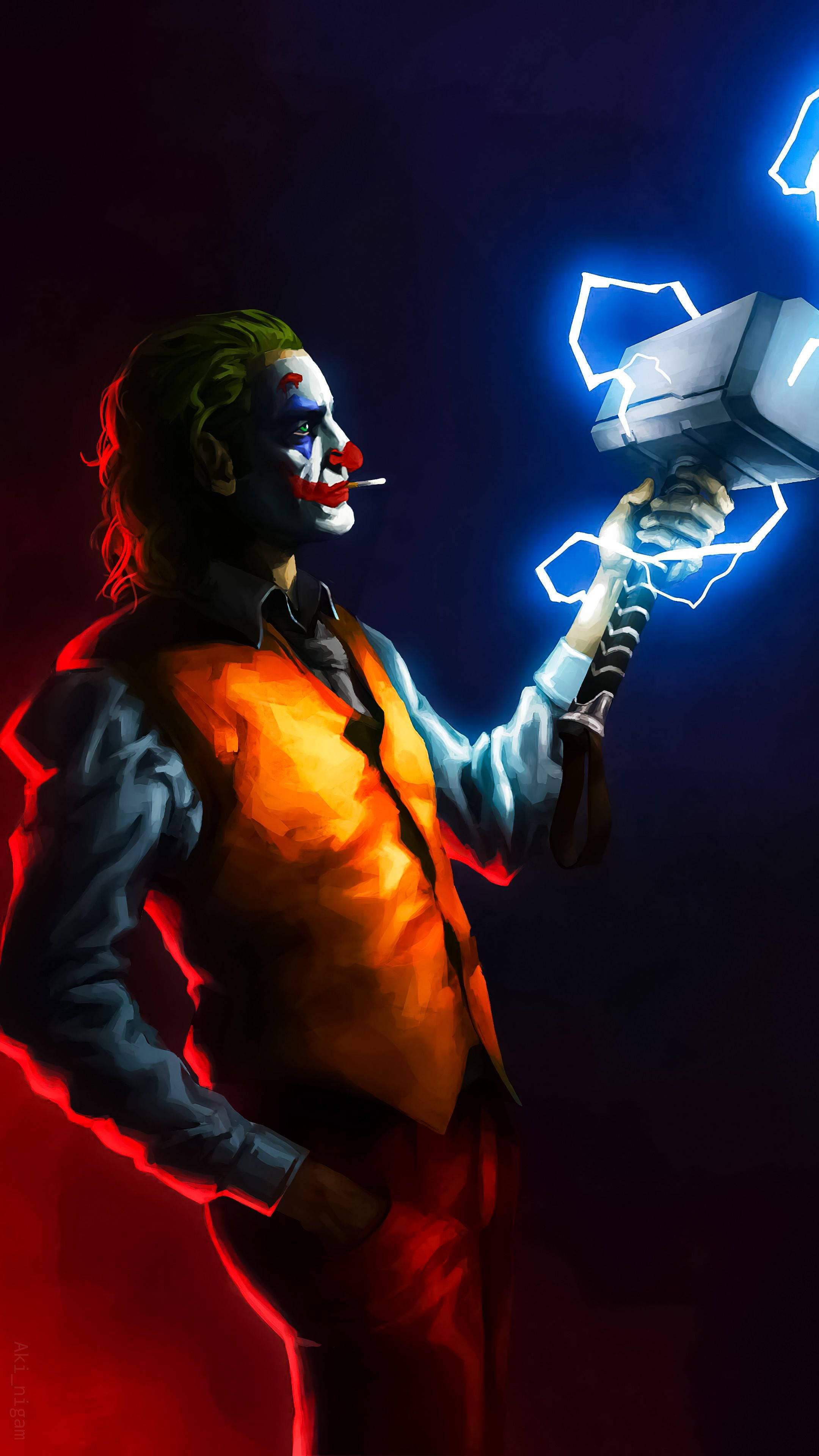 3d Joker Iphone Holding Mjolnir Wallpaper