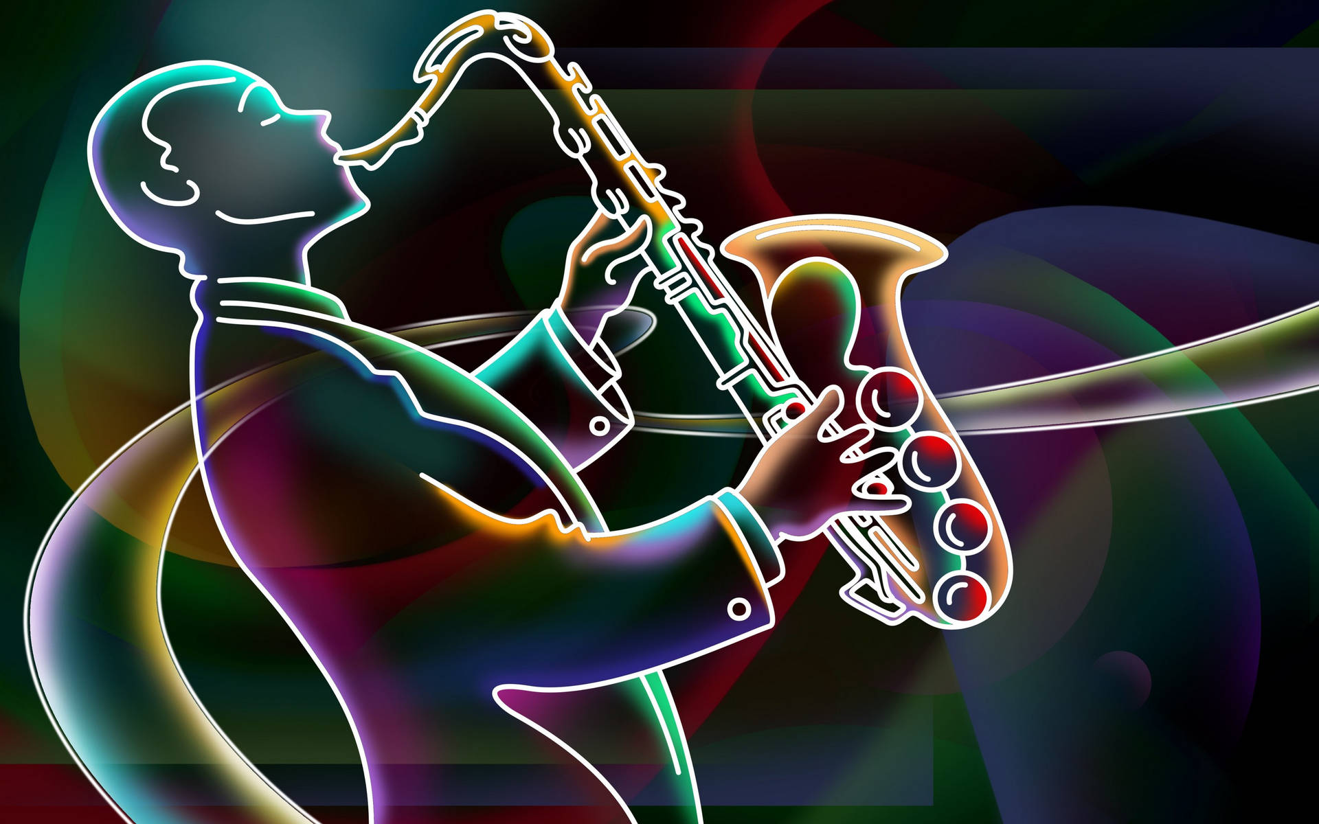 3d Neon Saxophone Music Wallpaper
