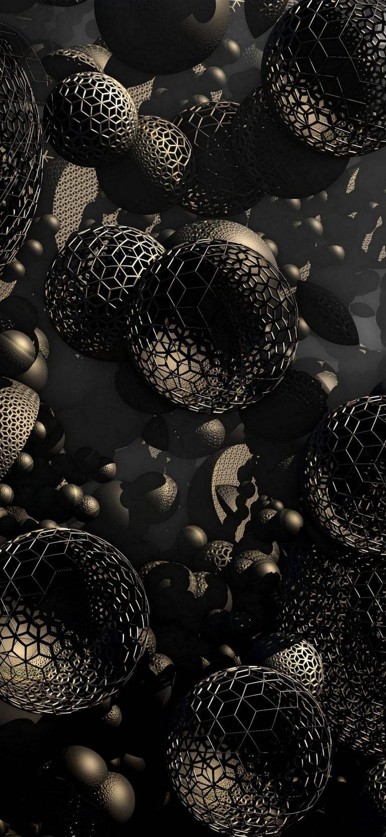 3d Phone Black Gold Hollow Balls Wallpaper