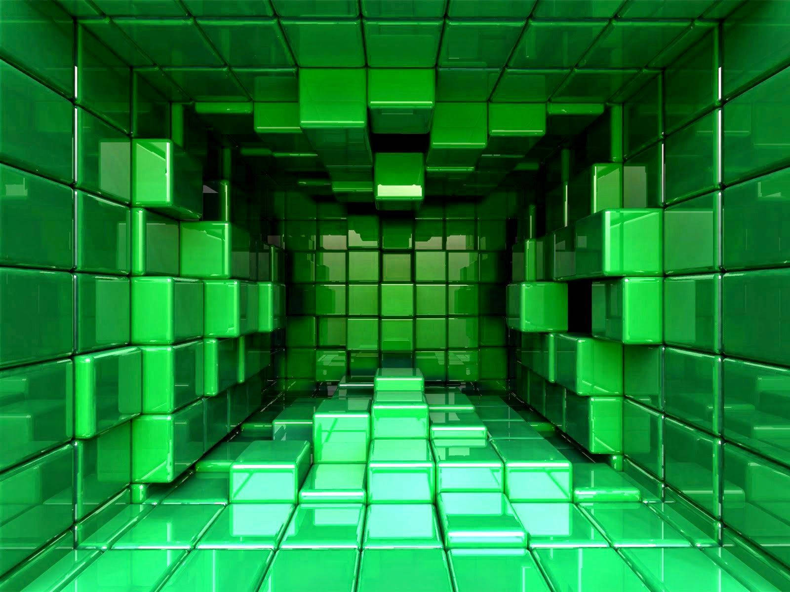 3d Room Of Green Cubes Wallpaper