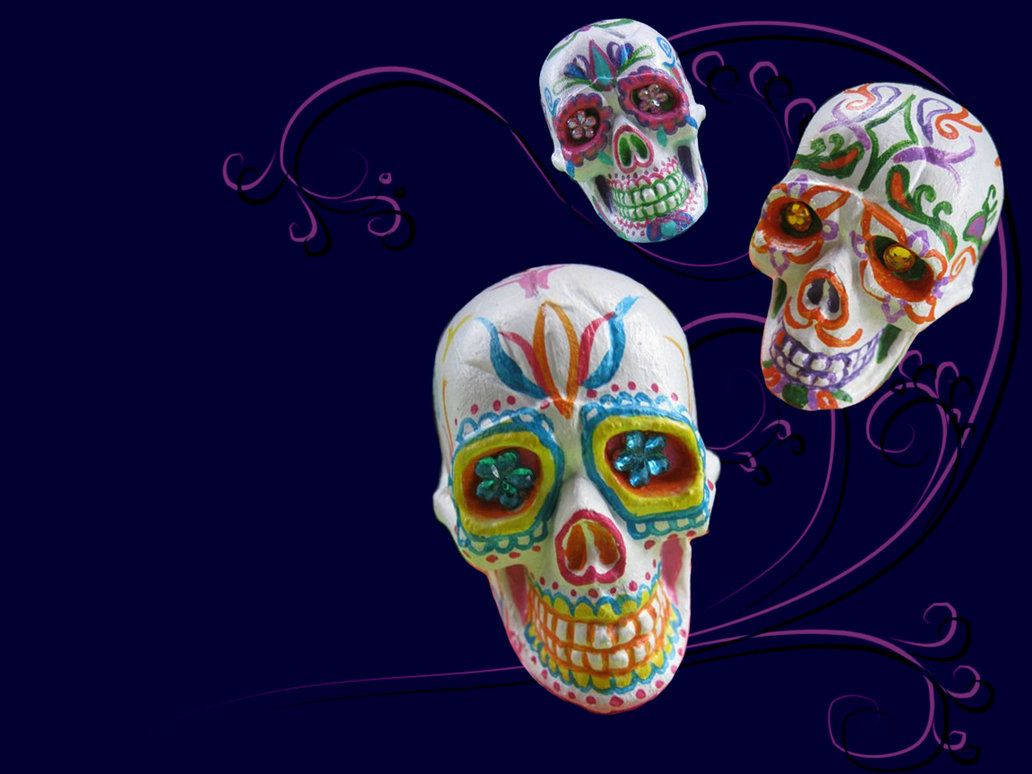 3d Sugar Skulls Purple Background Wallpaper