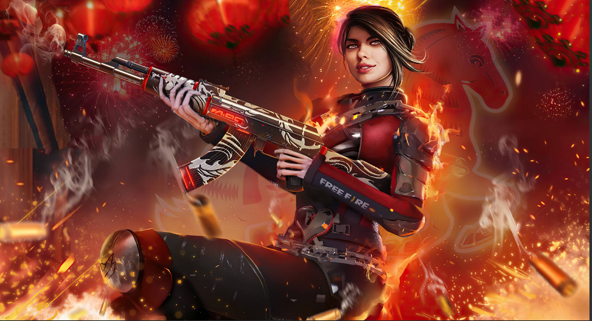 4k Free Fire Female Character In Red Wallpaper