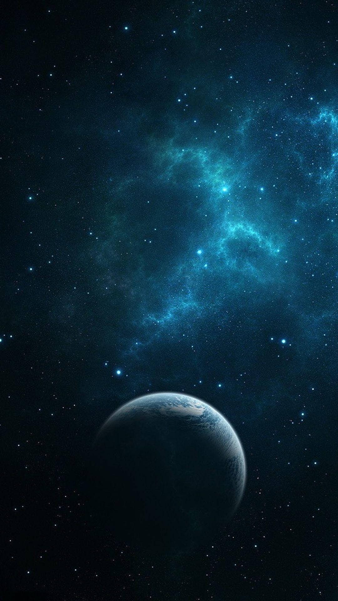 4k Phone Background Planet Near Blue Stars Wallpaper