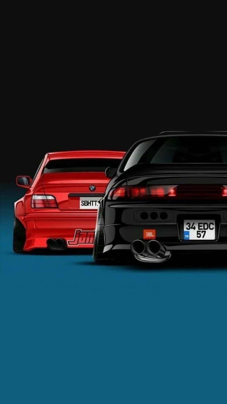 A Black And Red Car With A Red Tail Light Wallpaper