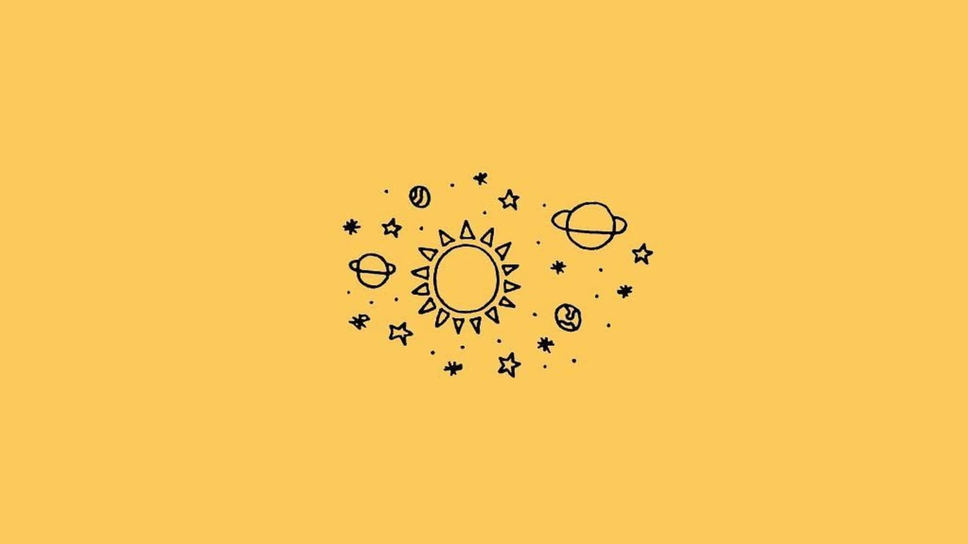 A Black And White Illustration Of The Sun And Planets Wallpaper