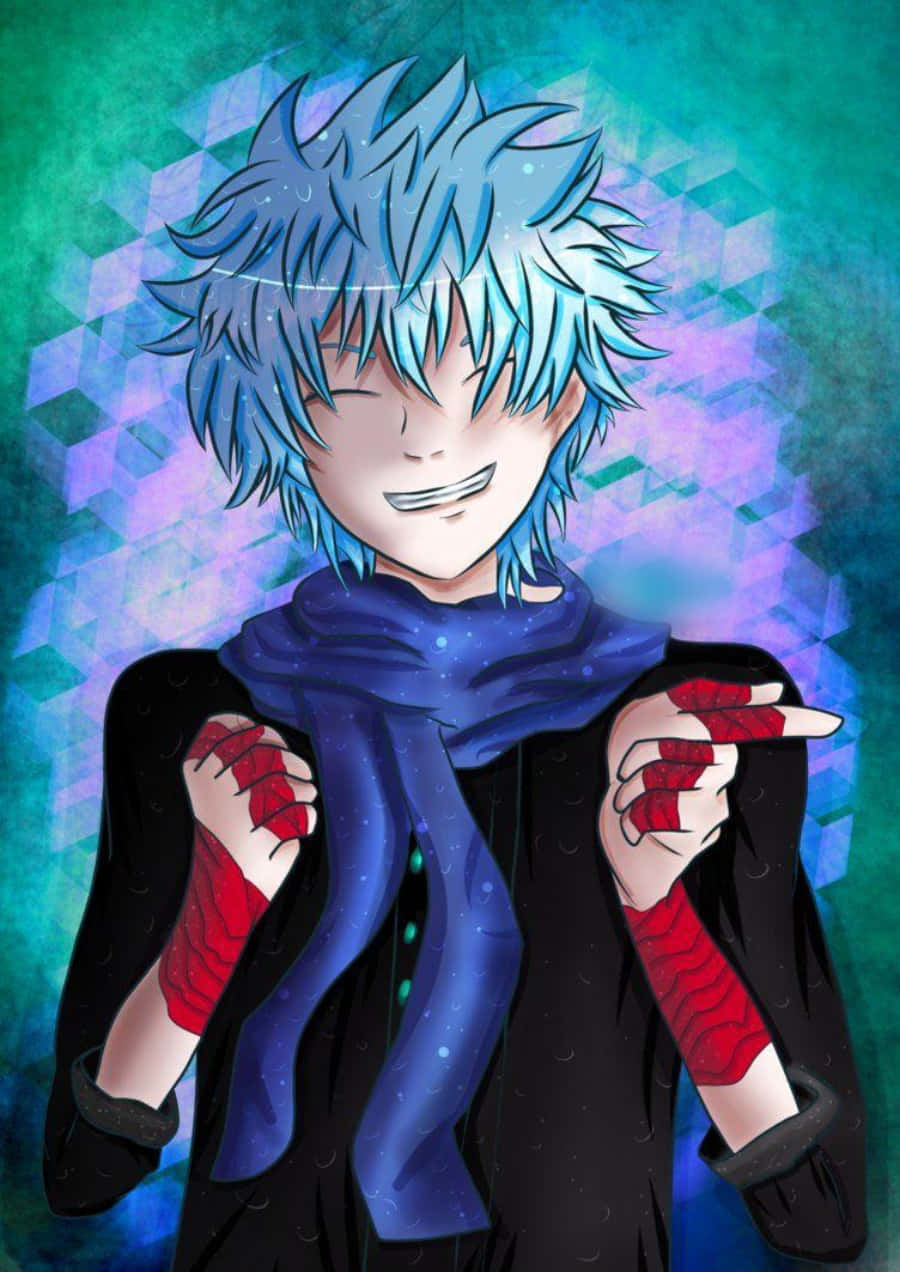 A Blue Haired Anime Character With Blue Scarf Wallpaper