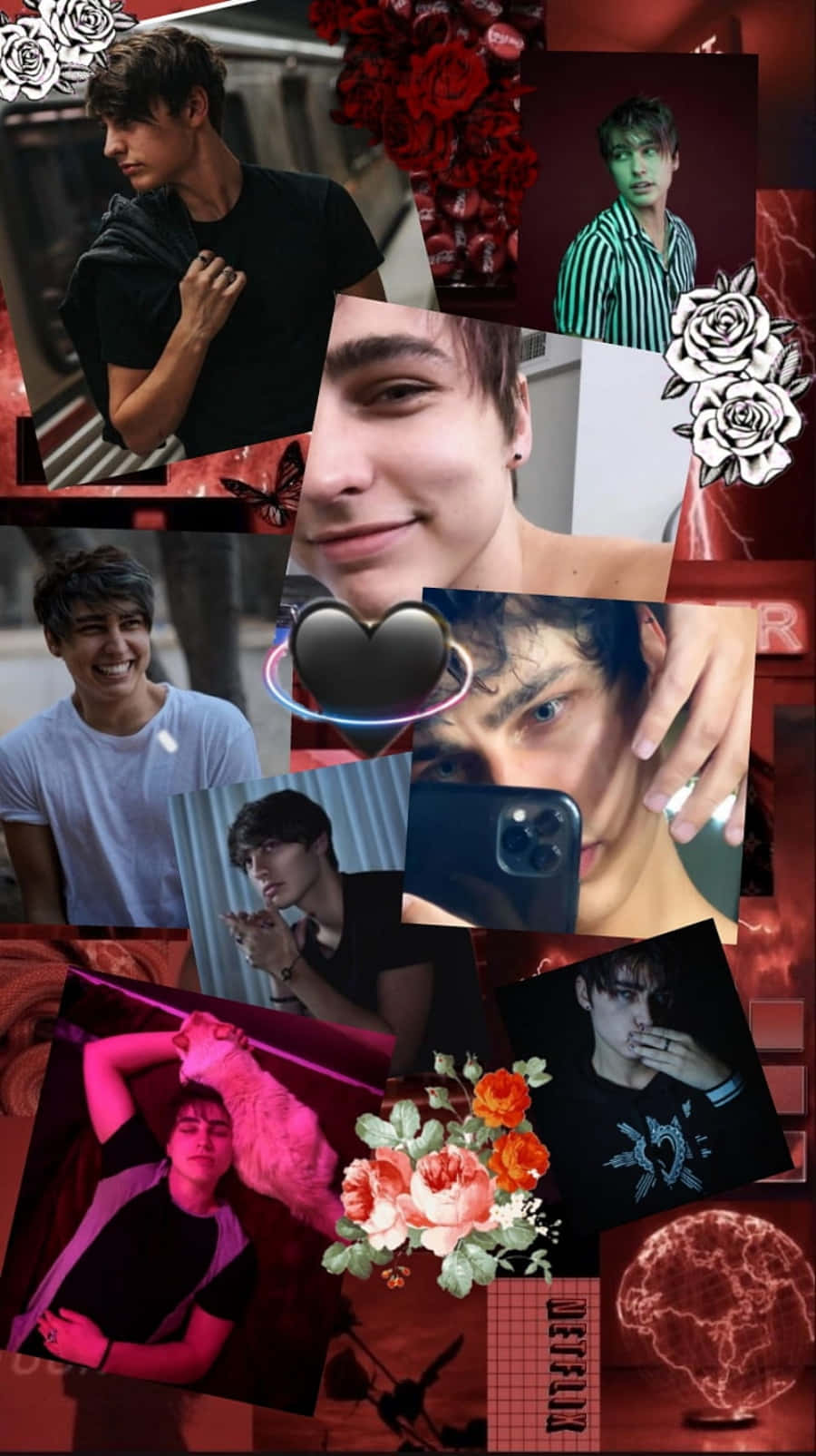 A Collage Of Photos Of A Man With A Red Background Wallpaper