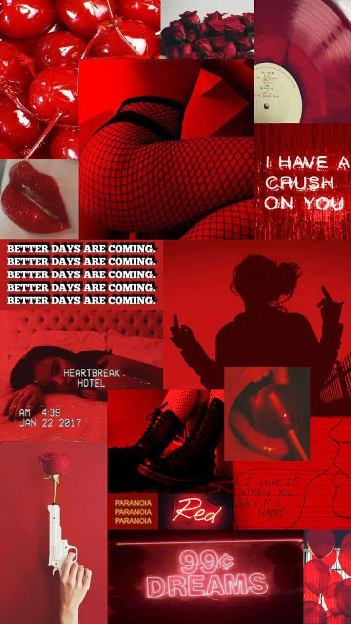 A Collage Of Red And Black Pictures With A Red Heart Wallpaper