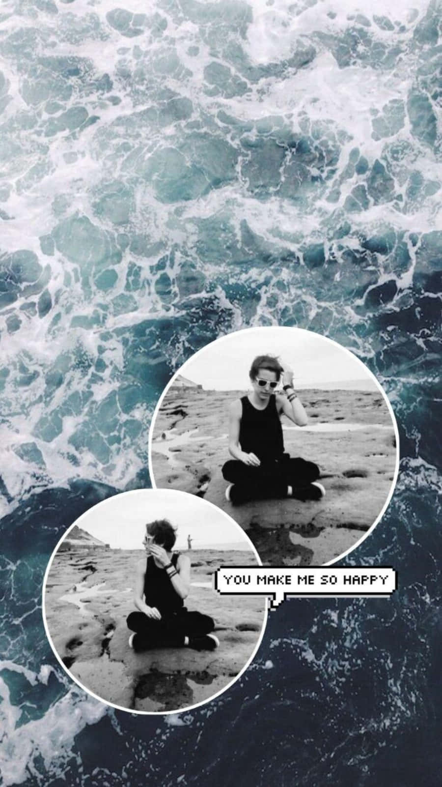 A Collage Of Two Pictures Of A Person On A Surfboard Wallpaper