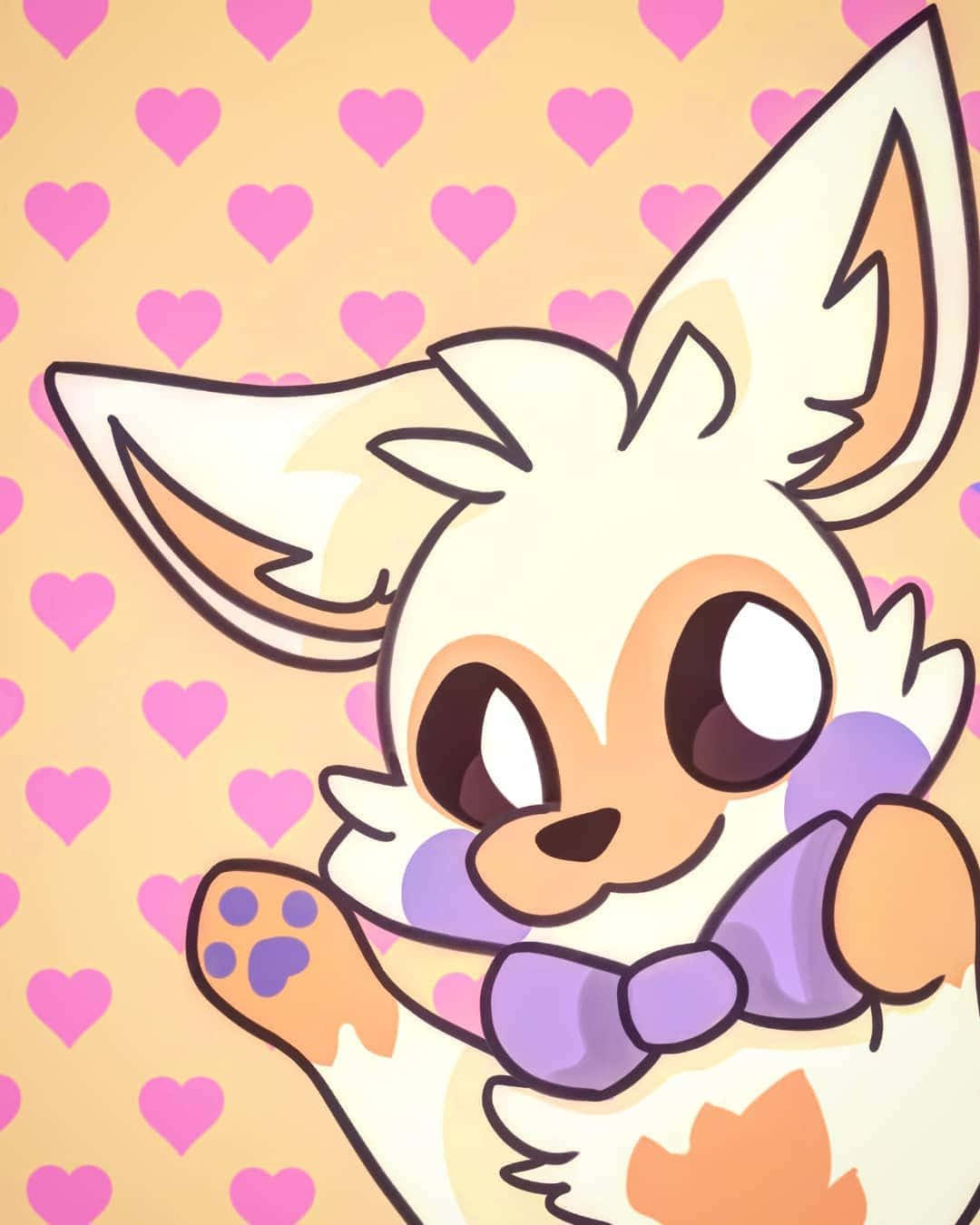 A Cute Fox With A Bow In Front Of Hearts Wallpaper