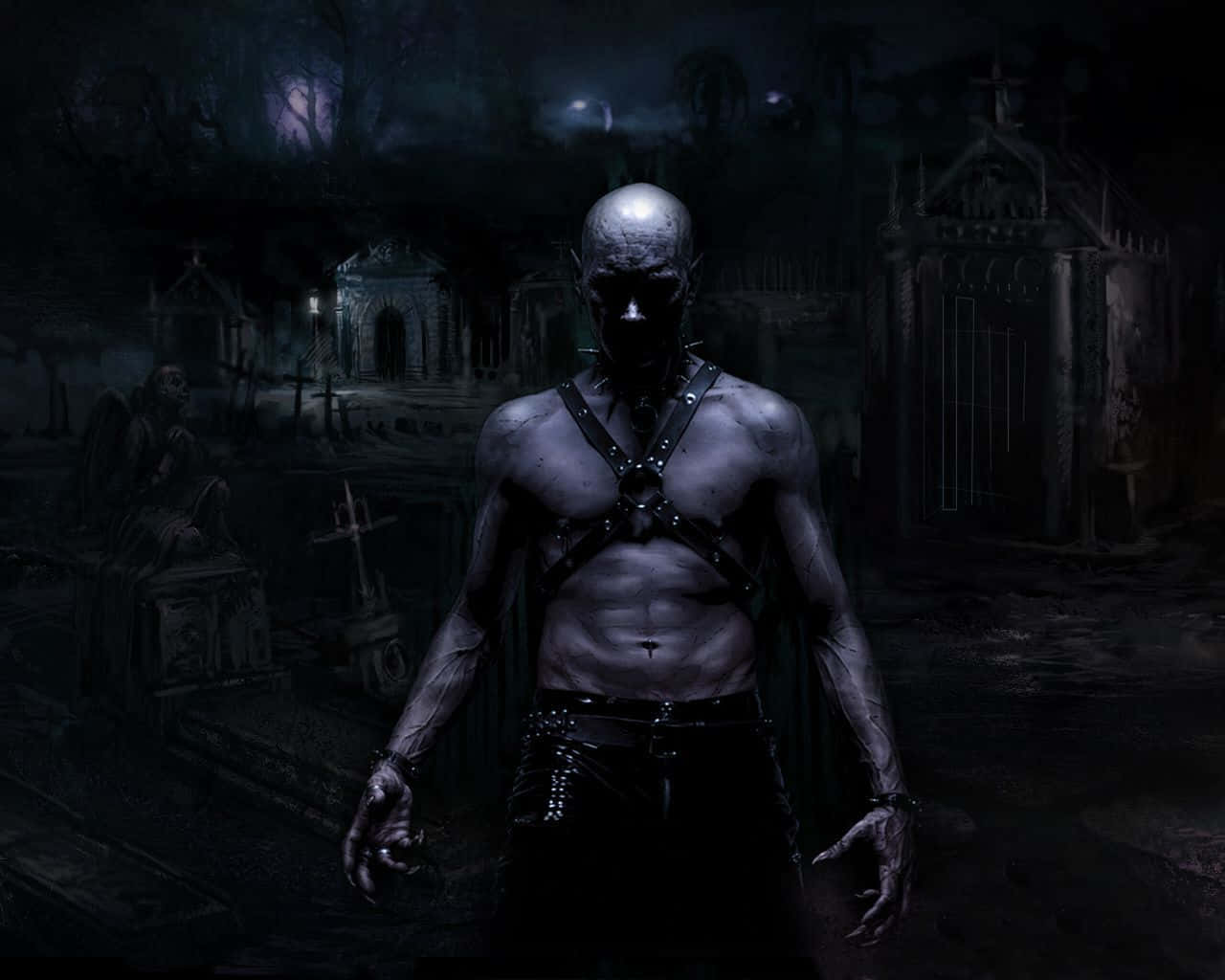 A Dark Man Standing In A Cemetery Wallpaper