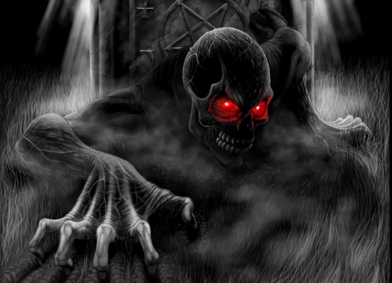 A Demon With Red Eyes Is Standing In The Dark Wallpaper