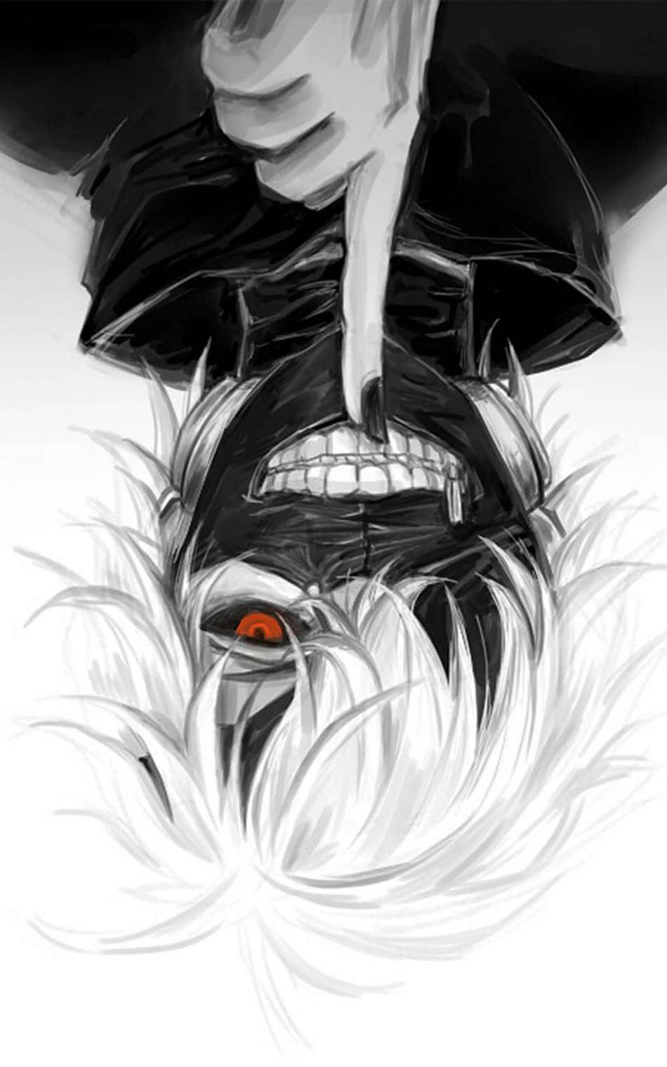 A Drawing Of A Character With A White Head And Red Eyes Wallpaper