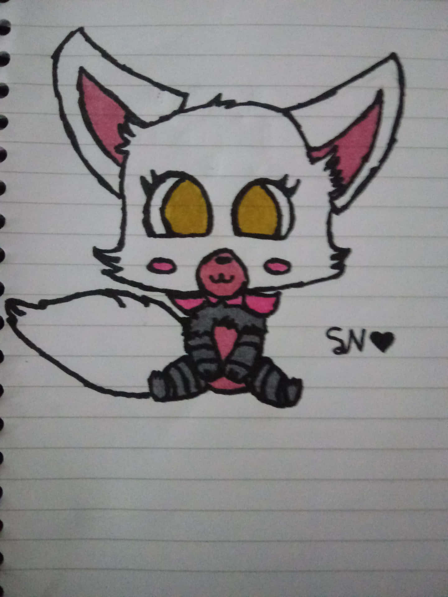 A Drawing Of A Fox With Pink Eyes And A Bow Wallpaper