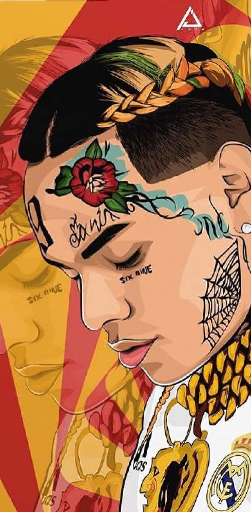 A Drawing Of A Man With Tattoos And A Crown Wallpaper