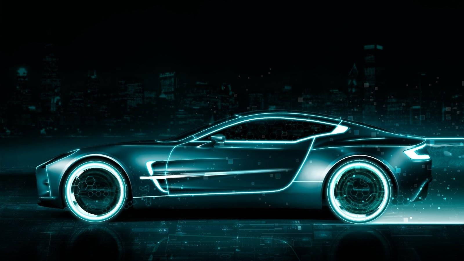 A Futuristic Car With A Neon Light On It Wallpaper