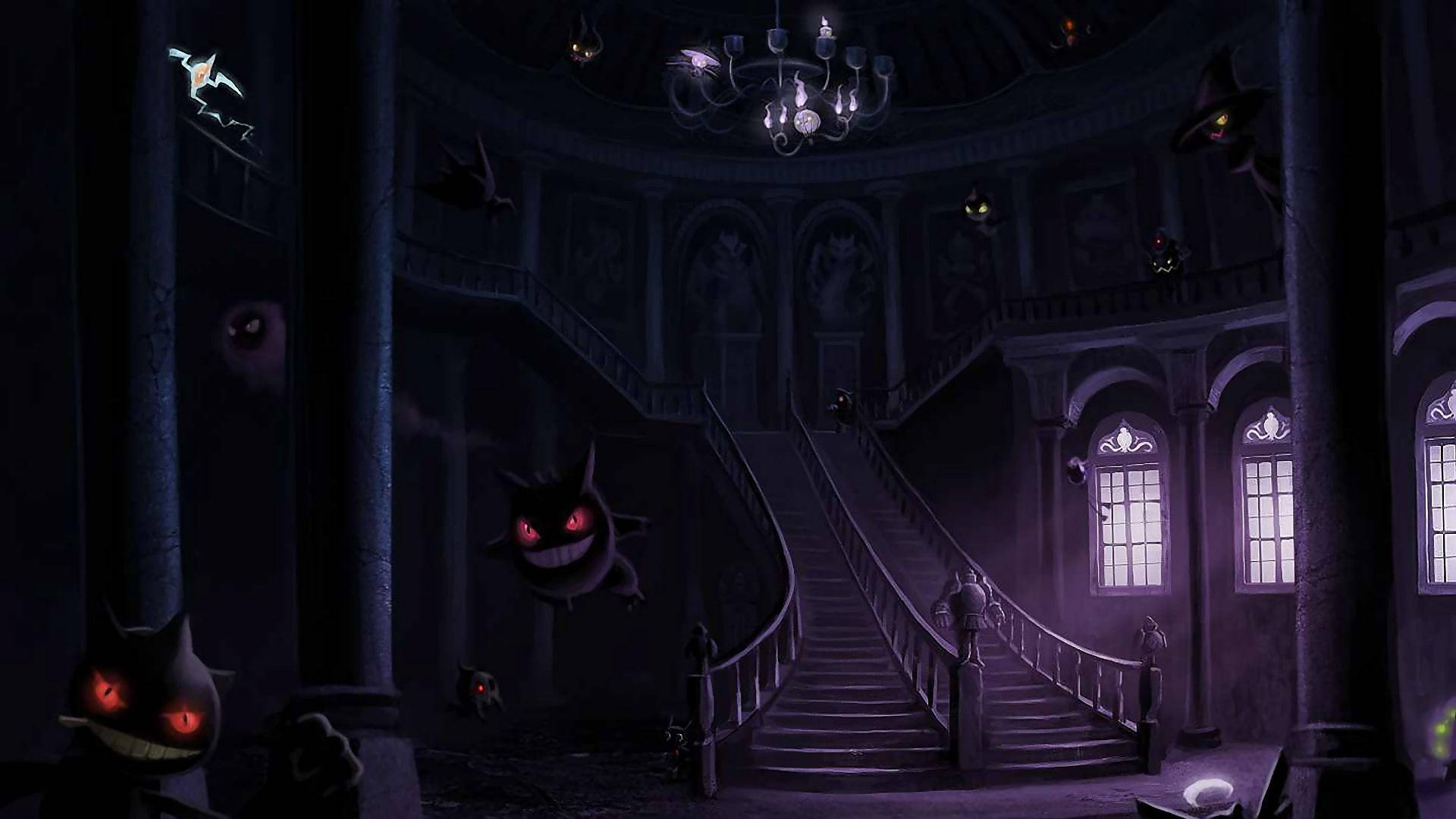 A Gengar Lurks In A Spooky Dark Mansion Wallpaper