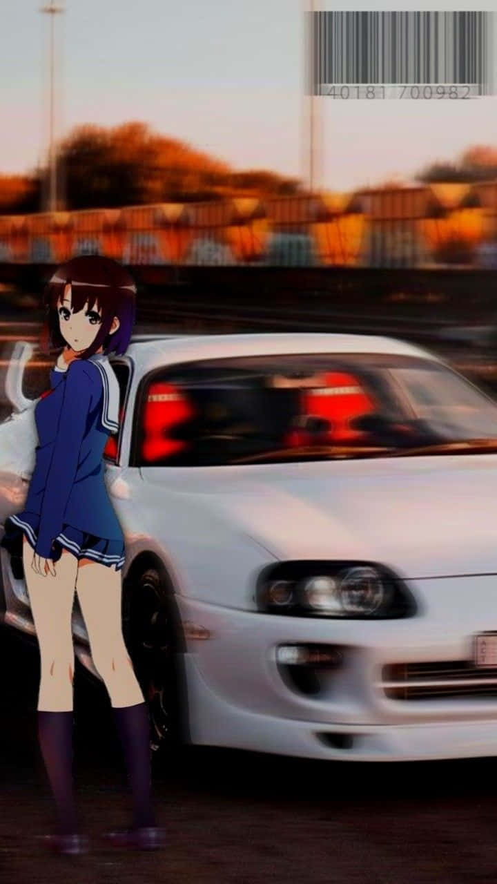 A Girl Standing Next To A White Car Wallpaper