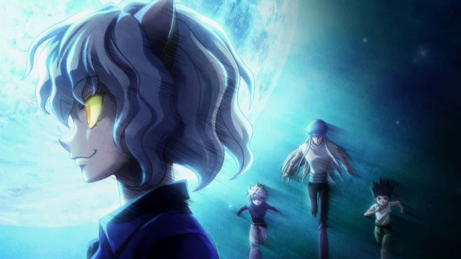 A Group Of Anime Characters Standing In Front Of The Moon Wallpaper