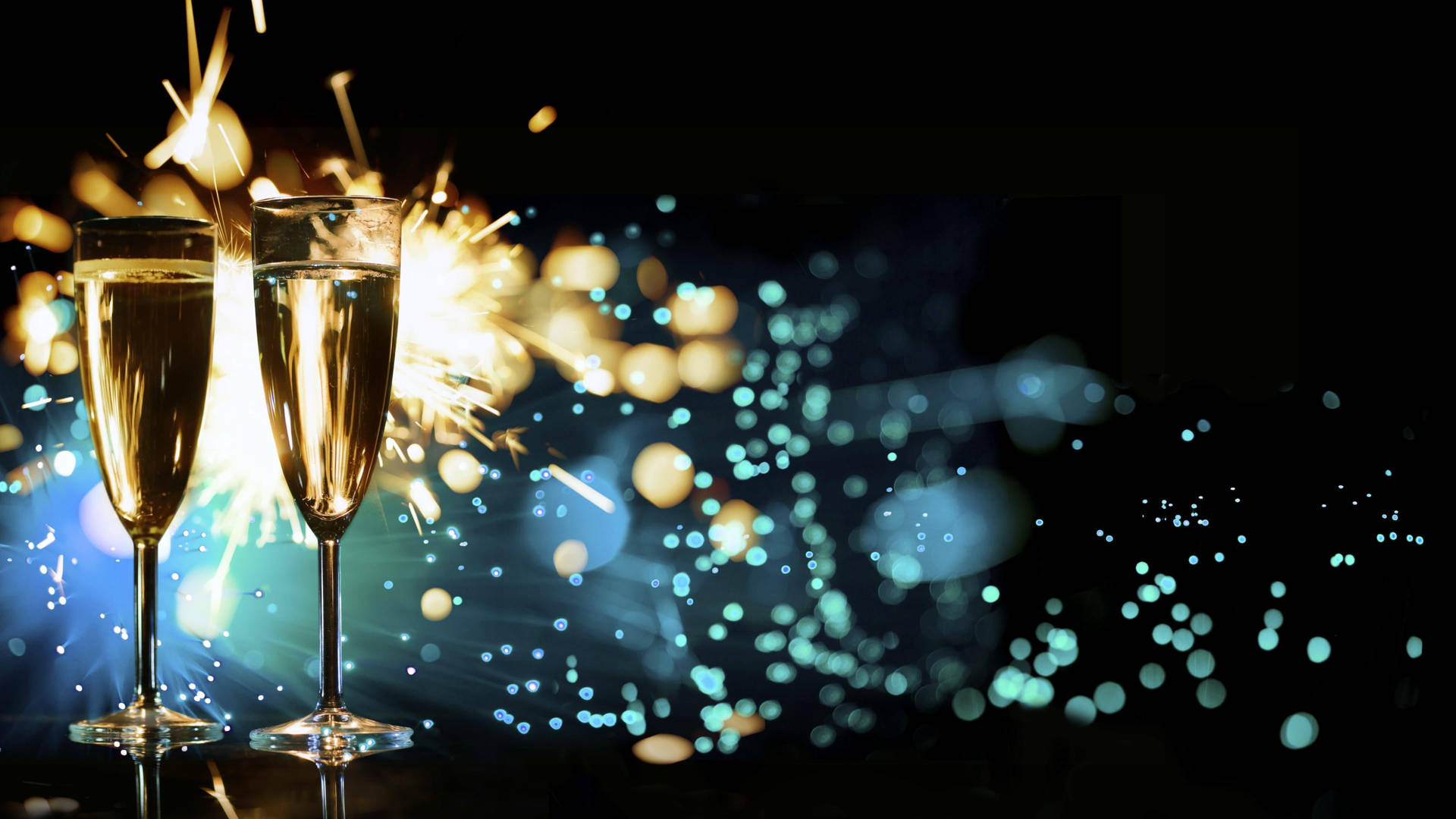A Jubilant Celebration: New Year's Champagne And Fireworks Wallpaper