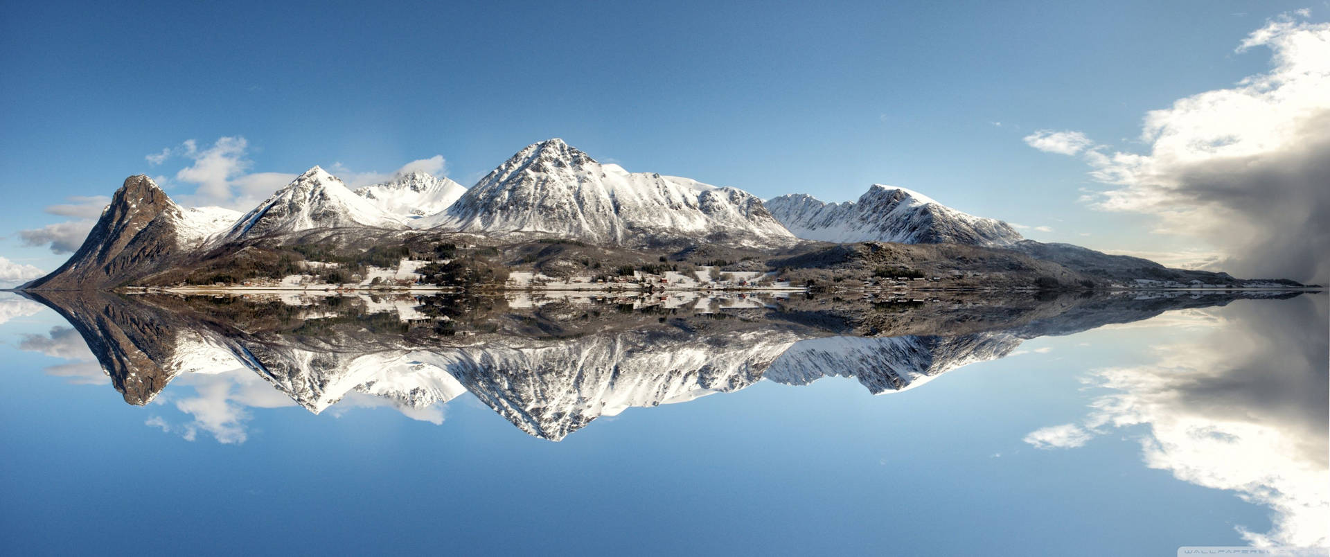 A Magnificent Reflection Of Snowy Mountains. Wallpaper