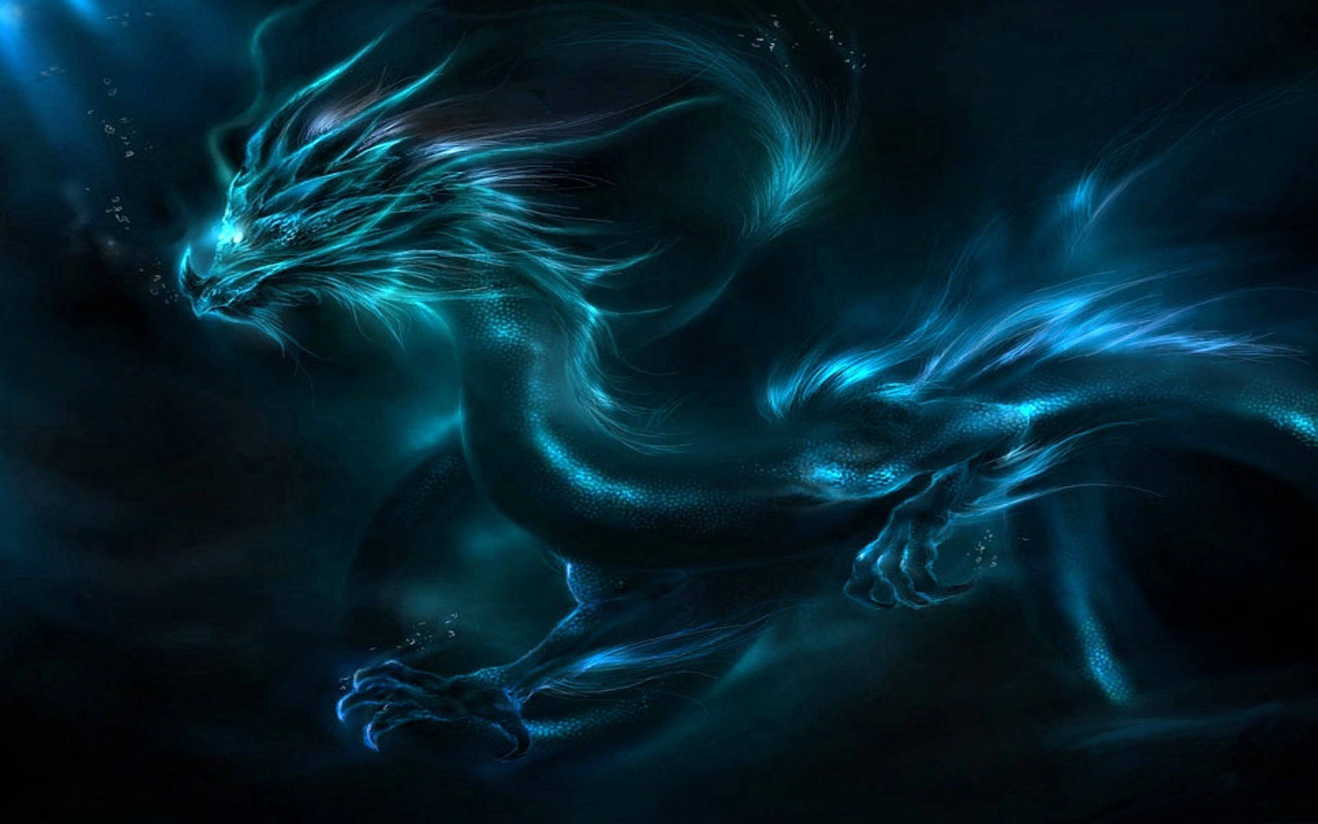 A Majestic Glowing Blue Dragon With Glowing Eyes Wallpaper