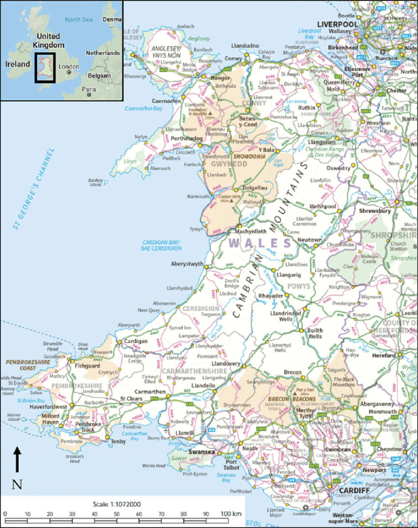 A Map Of Wales With The Major Cities And Towns Wallpaper