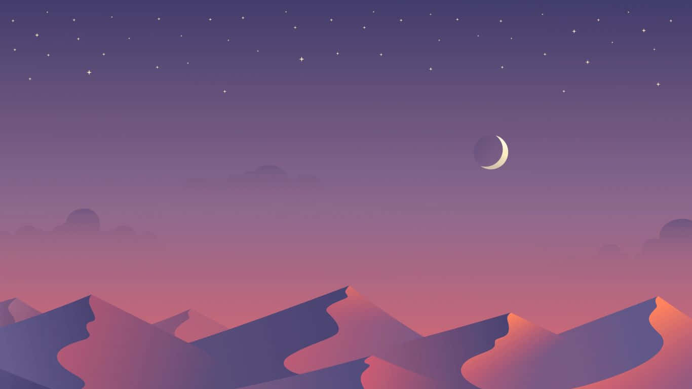A Mountain Landscape With A Moon And Stars Wallpaper