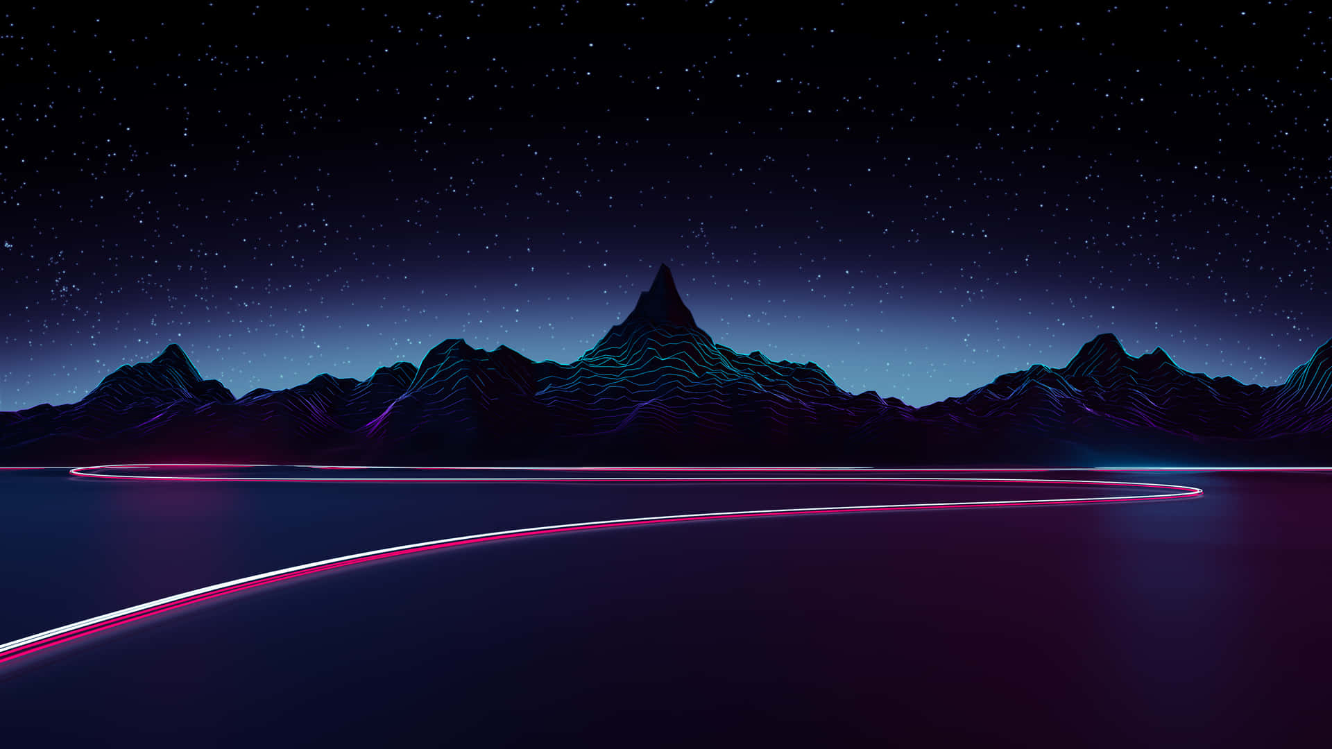 A Neon Light Is Shining Over A Mountain And Lake Wallpaper