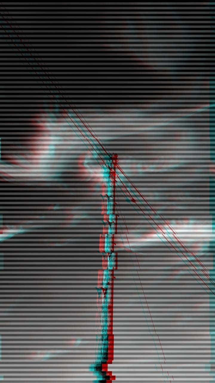 A Red And Blue 3d Image Of A Telephone Pole Wallpaper