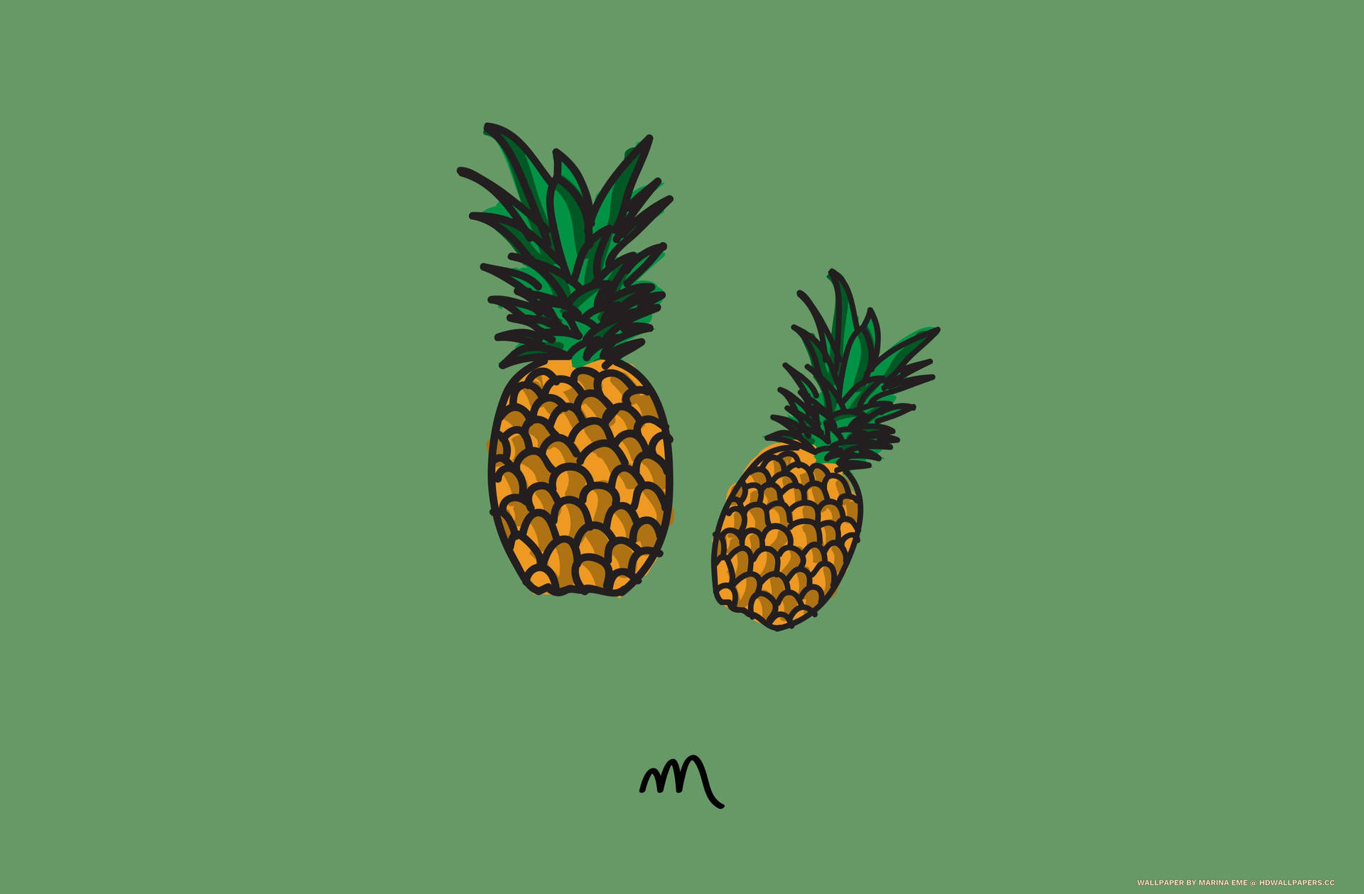 A Refreshing Pineapple Standing Out Against A Green Backdrop Wallpaper