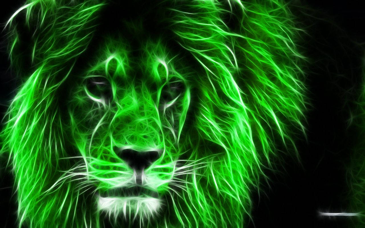 A Roaring 3d Neon Green Lion Wallpaper