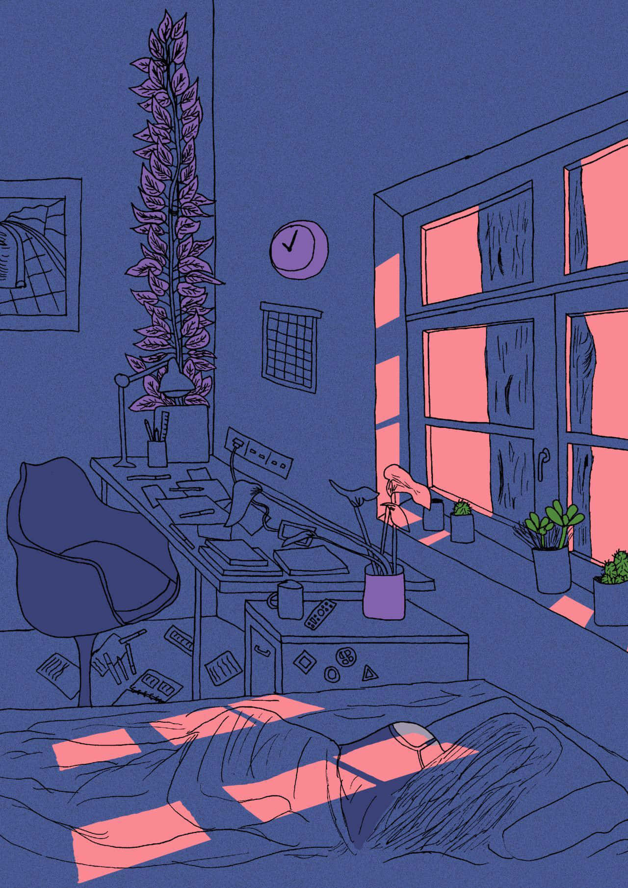 A Room With A Bed And A Window Wallpaper
