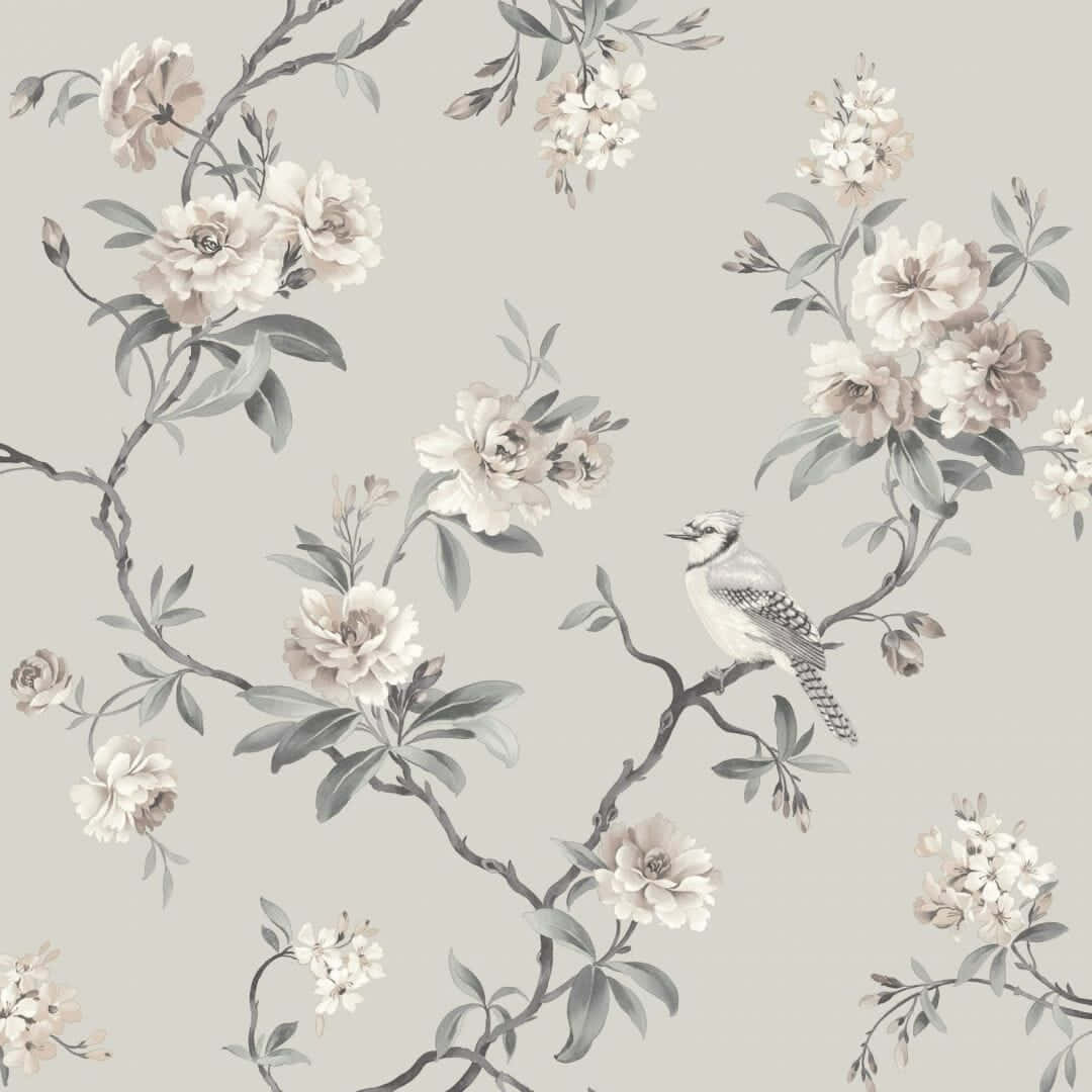 A Wallpaper With A Bird And Flowers Wallpaper