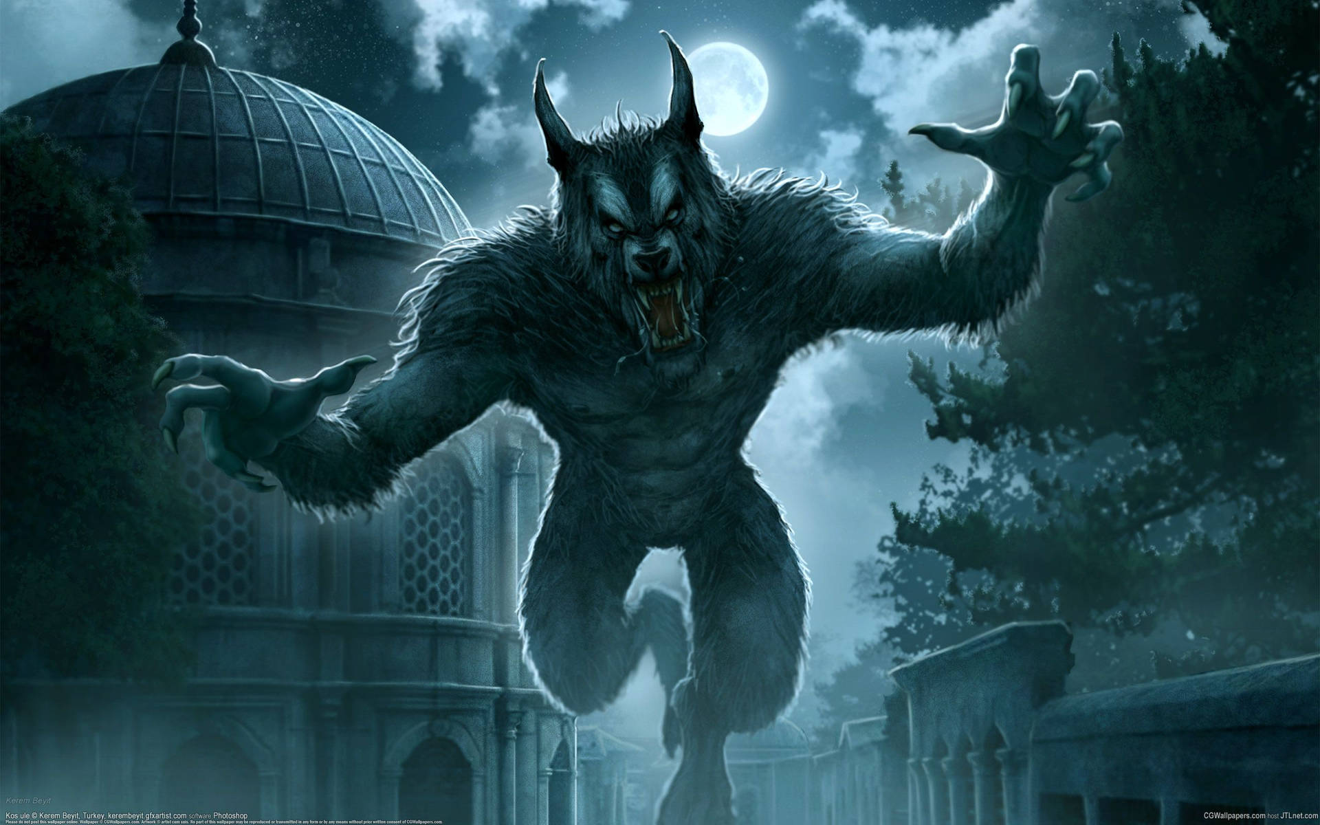 A Werewolf Howls Into The Night Wallpaper