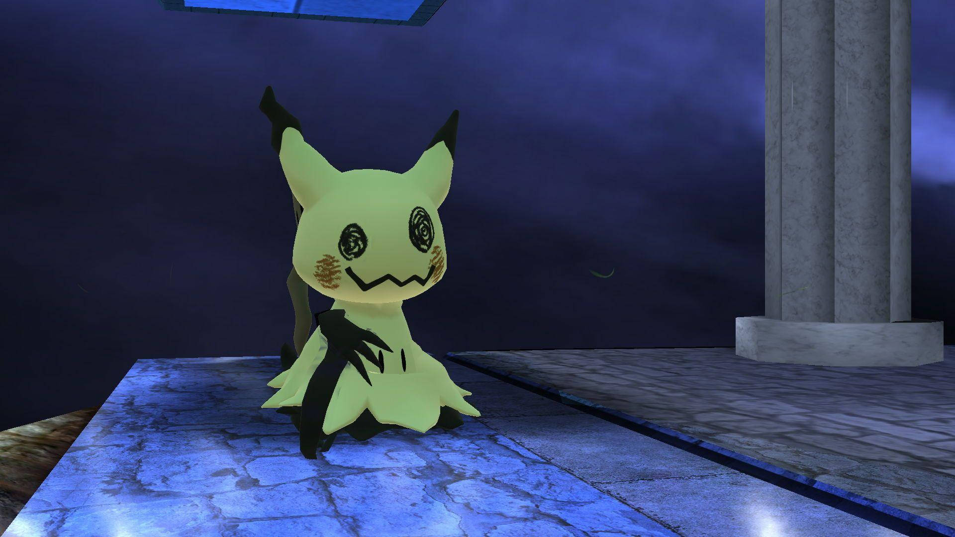 A Yellow And Black Pikachu Standing On A Stone Floor Wallpaper