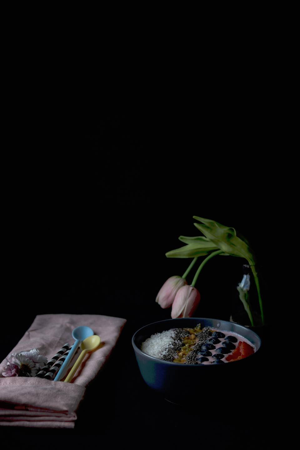 Acai Bowl With Fruits On Dark Background Wallpaper