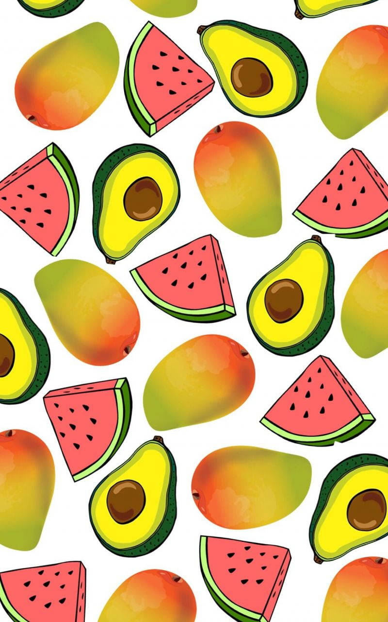 Adorable Avocado Buddying Up With A Watermelon Slice Wallpaper