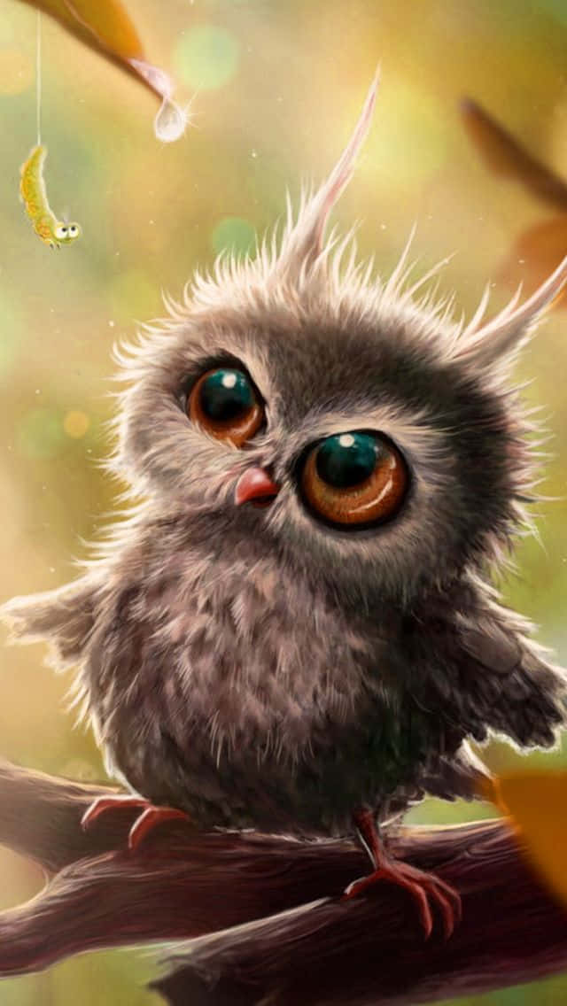 Adorable Big Eyed Baby Owl Phone Digital Art Wallpaper