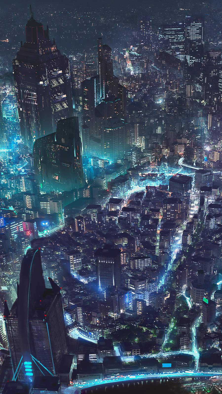 Aerial Cityscape Cyberpunk Iphone X Wallpaper